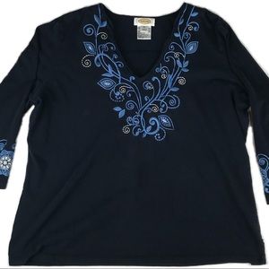 Talbots Floral Embroidered 3/4 Sleeve Blouse